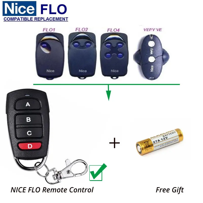 

Wholesale 50pcs Universal fixed code remote clone NICE FLO1 FLO2 FLO 4 4channel replacement