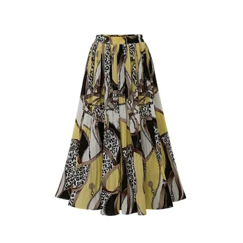 

2019 Summer New Women Skirt A-line Elastic Waist Medium Long Print Pleated Slim Skirt Streetwear Sexy Charming Vestidos