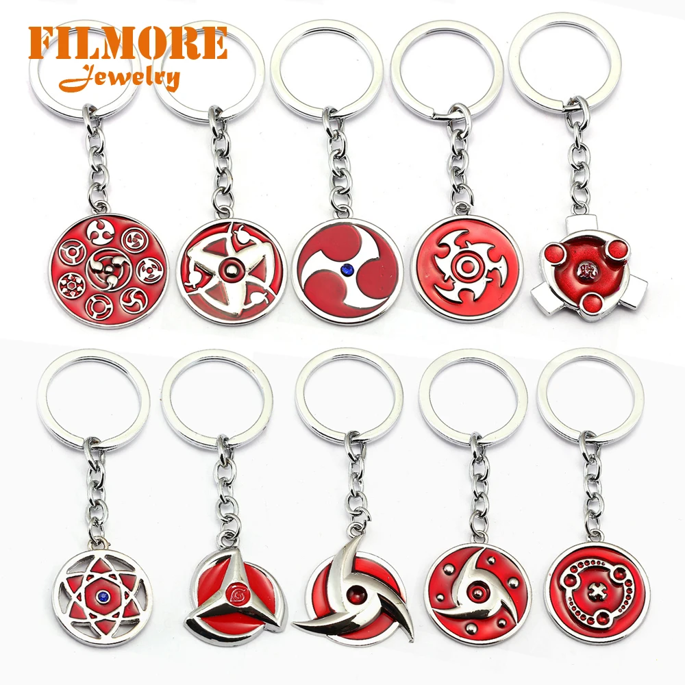 

10 Styles Naruto Keychain Car Uchiha Itachi Mangekyou Sharingan Uzumaki Akatsuki Kakashi Konoha Pendant Key Ring Jewelry