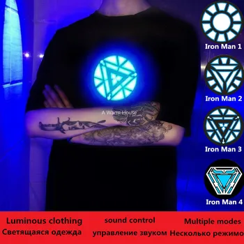 

LED Clothing Iron Man Glowing Clothes Marvel Movie Neon Tees Men Sound Control Luminous Cotillon for Party Glow Costumes Womens