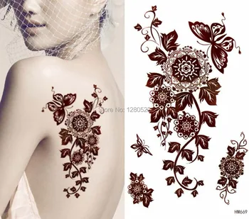 

1pcs Artistic Henna Tattoo Temporary Body Art Butterly Flower Tattoo Tatuagem Temporaria for Women Skin Beauty