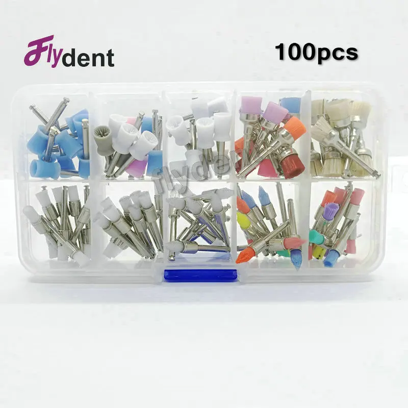Goede 100 Stks dental materiaal borstel diverse Dental Prophy Borstel coloring Nieuwe Nylon Polijsten Borstel tandheelkundige gebruik