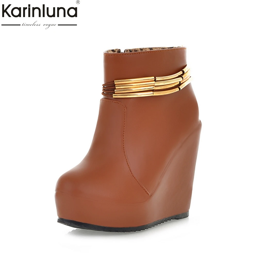

KARINLUNA 2018 top quality Ankle Boots Comfortable elegant Shoes Woman retro wedges high Heels Women Shoes platform women boots