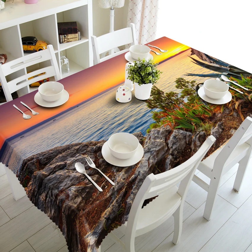 Sunset Ocean Skyline Table Cloth Round Square Rectangle Fabric For