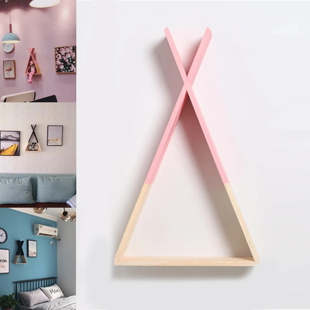 Nordic Triangle Wall Mounted Shelf Living Bedroom Wooden Display Hanging Rack 