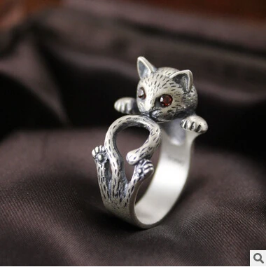 

2016 new arrival high quality retro style cute cat Thai silver 925 sterling silver ladies`adjustable size rings jewelry gift