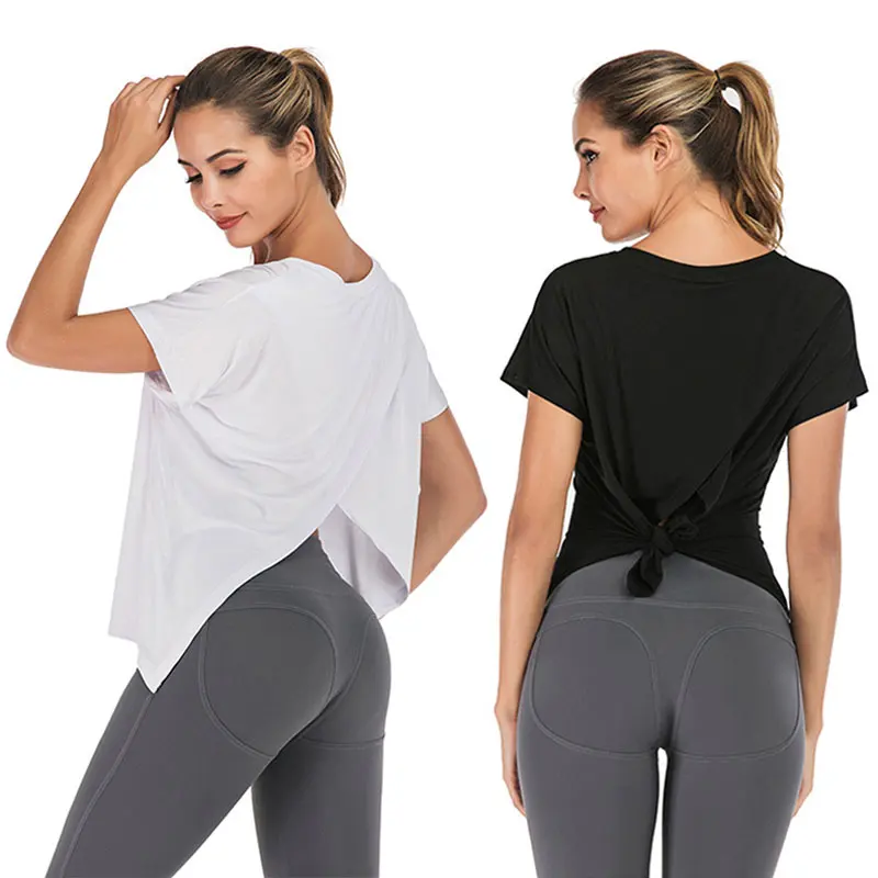 

Women Yoga Shirt Tops Sport T Shirt Sportswear Swallow Tail V Cardigan Back Running Vest Tank Gym Fitness Workout Jersey T-shirt
