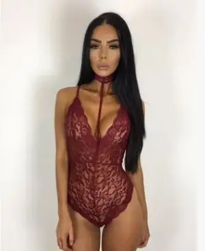 

1pcs/lot free shipping Sexy Halter lace bodysuit Women Skinny hollow out black Grey jumpsuit woman lace romper