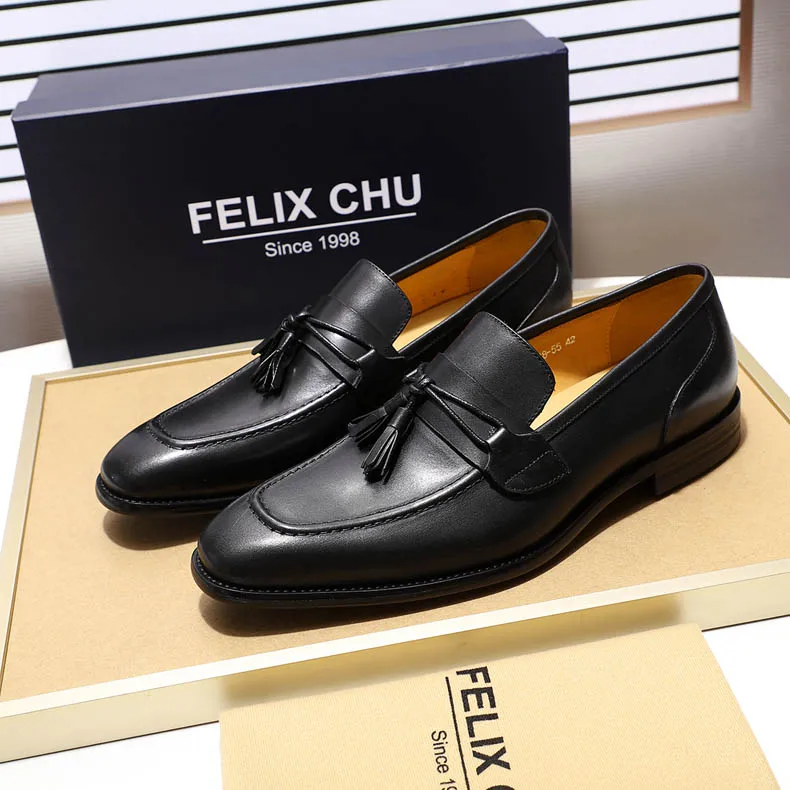 FELIX CHU/мужские лоферы с кисточками в итальянском стиле повседневные мужские лоферы без шнуровки; Свадебная обувь мужские кожаные туфли цвет черный, коричневый