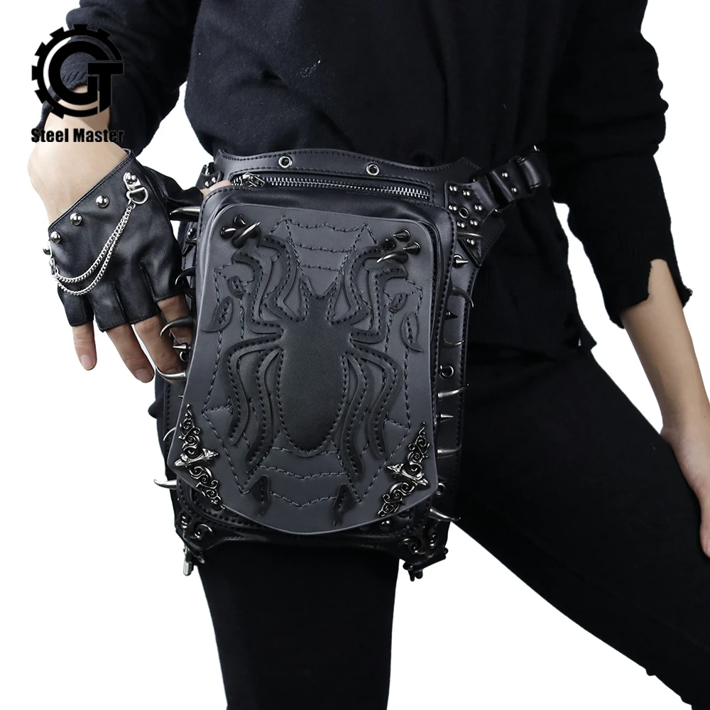 

2017 Steels Master New Style Women Fashion Vintage Messenger Bag Spider Rivet Shoulder Bags Mobile Phone Travel Punk Waist Bags