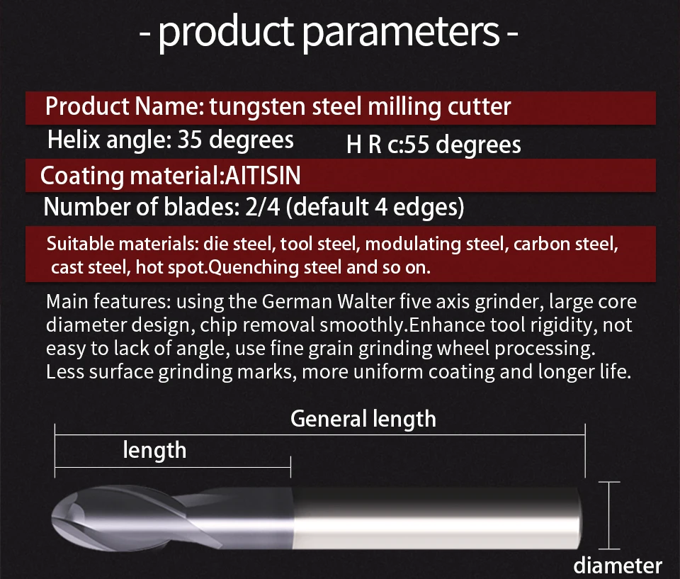 Cnc инструменты Endmill спиральная коронка резки HRC55 2 Флейта Вольфрамовая Сталь фреза сферическим концом карбида фрезерные инструменты из металла