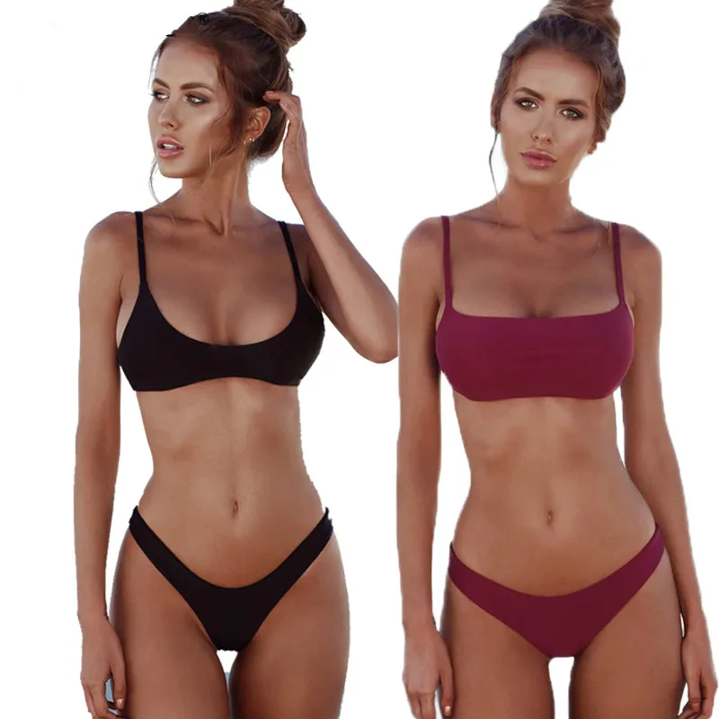 

2019 New Summer Women Solid Bikini Set Push-up UnPadded Bra Swimsuit Swimwear Triangle Bather Suit Swimming Suit biquini