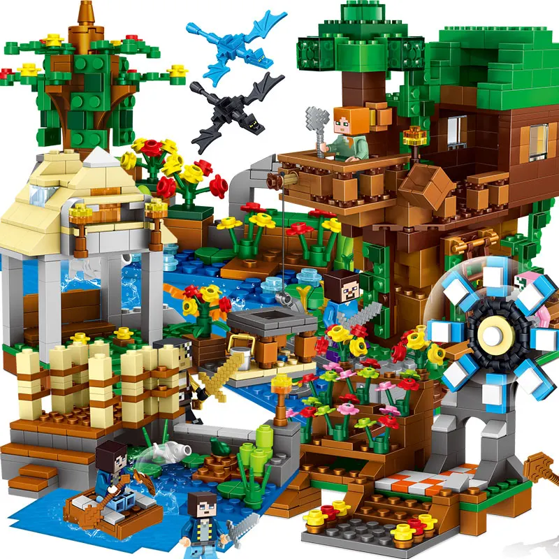 My World Minecraft Building Blocks Bricks Assembling Kids Toys Legoings Cave Tree House Educational Children Christmas Gift Toys