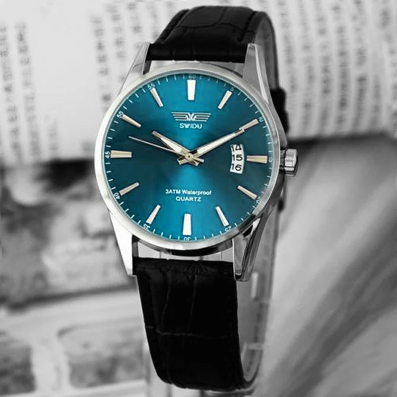 

SWIDU Fashion Casual Men Watch Classic Luxury Black Leather Strap Calendar Quartz Mens Clock Date Wrist Watches reloj hombre