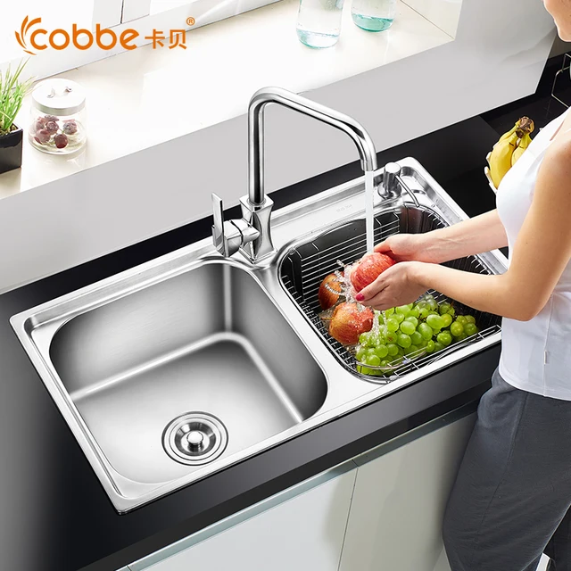 Brushed Stainless Steel Double Sinks With Kitchen Faucet Shining Brushed Stainless Steel Double Sinks With Kitchen Faucet Shining Rectangular Sink Sets For Mesh Drainer Cobbe Ab