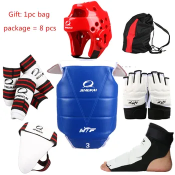

NEW Taekwondo Sparring Gear Set Karate Protector Guard 8pcs Full Set WTF Gloves Foot Protector Shin ARM Groin Guard with a Bag