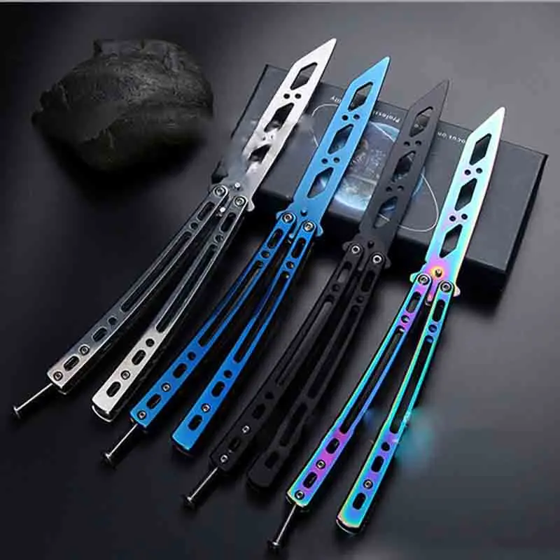 CS GO Dull Blade Mirrored folding in butterfly knife EDC Multi color
