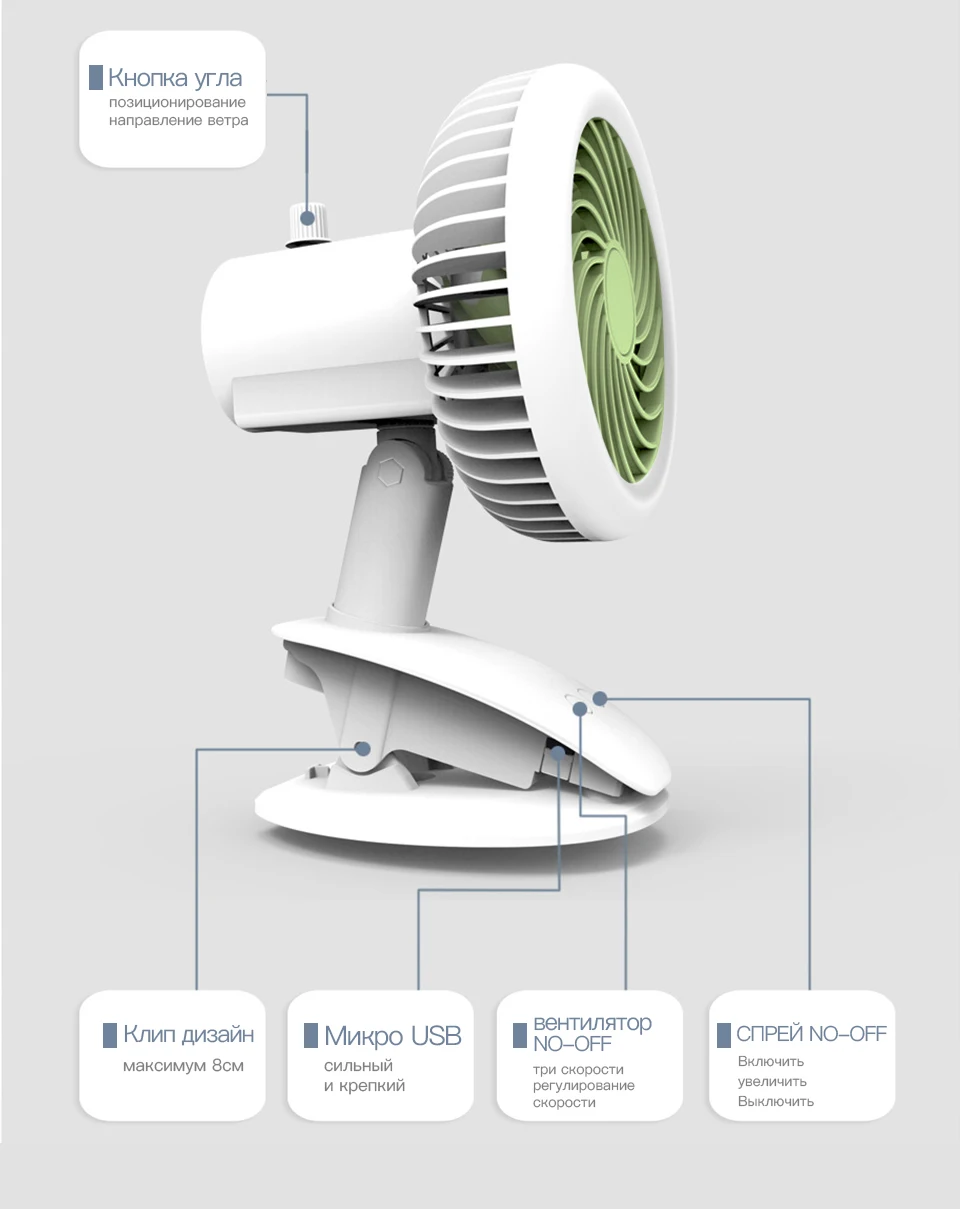 KUULAA мини USB Перезаряжаемый вентилятор воздушного охлаждения с зажимом Настольный вентилятор двойного использования для дома студенческого общежития прикроватный портативный настольный офисный вентилятор