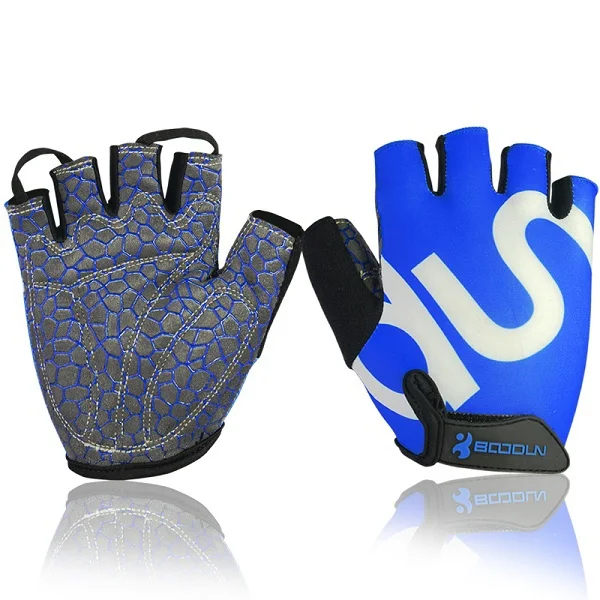 Наружные перчатки для горного спортзала для мужчин и женщин, бодибилдинг с открытыми пальцами, для фитнеса полуперчатка, противоскользящие, для тяжелой атлетики, спортивные тренировочные перчатки - Цвет: Синий