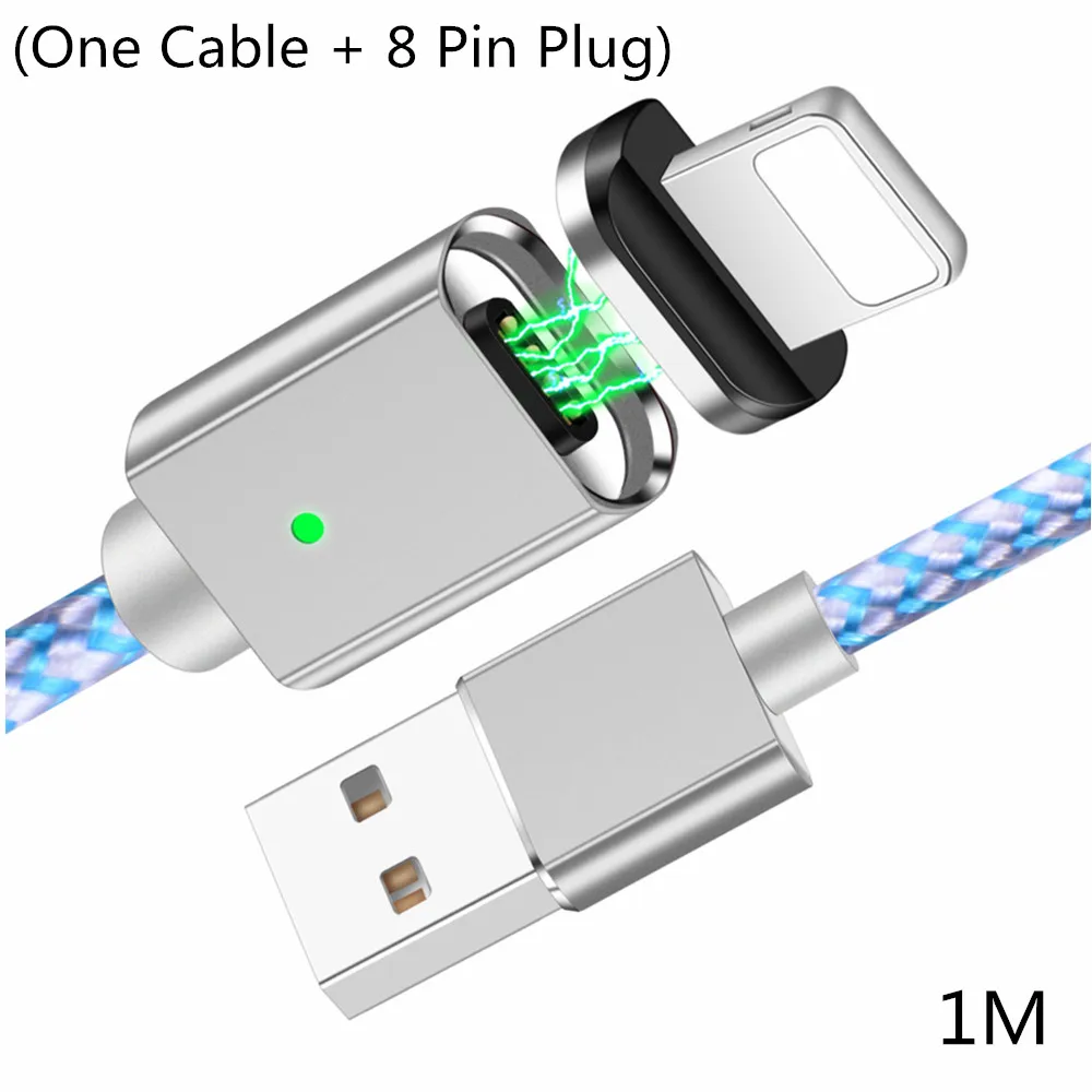 Олаф зарядное устройство данных Магнитный USB кабель для iPhone Micro USB C type C кабель для мобильного телефона Быстрая зарядка магнит зарядное устройство 1 м USB кабели - Цвет: Silver 8 Pin Cable