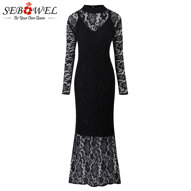 Black-Plus-Size-High-Neck-Lace-Fishtail-Maxi-Dress-LC610971-2-7 