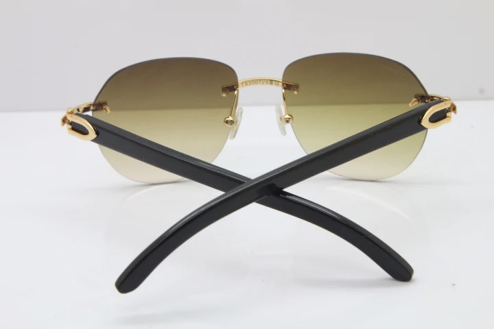 Cartier Rimless 8300729 Black Buffalo Horn Sunglasses In Gold Brown Lens (9)