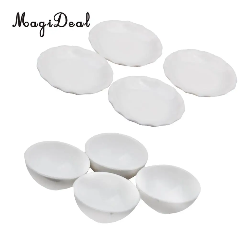 1/12 Scale Dollhouse Miniature White Ceramic Bowls Dishes Plate Kitchen Tableware for Dolls House Life Scenes Pretend Play Toys