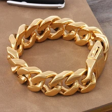 20 мм Широкий тяжелый панк Золотой кубинский браслет Для мужчин высокое качество Для мужчин s Jewellery Титан Сталь Для мужчин Байкер Браслеты браслеты