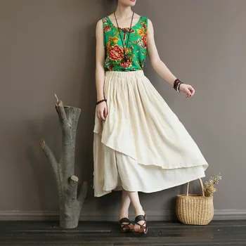 

2018 Fashion Brand Women Linen Cotton Long Skirts Elastic Waist Pleated Maxi Skirts Beach Boho Vintage Summer Skirts Faldas Saia