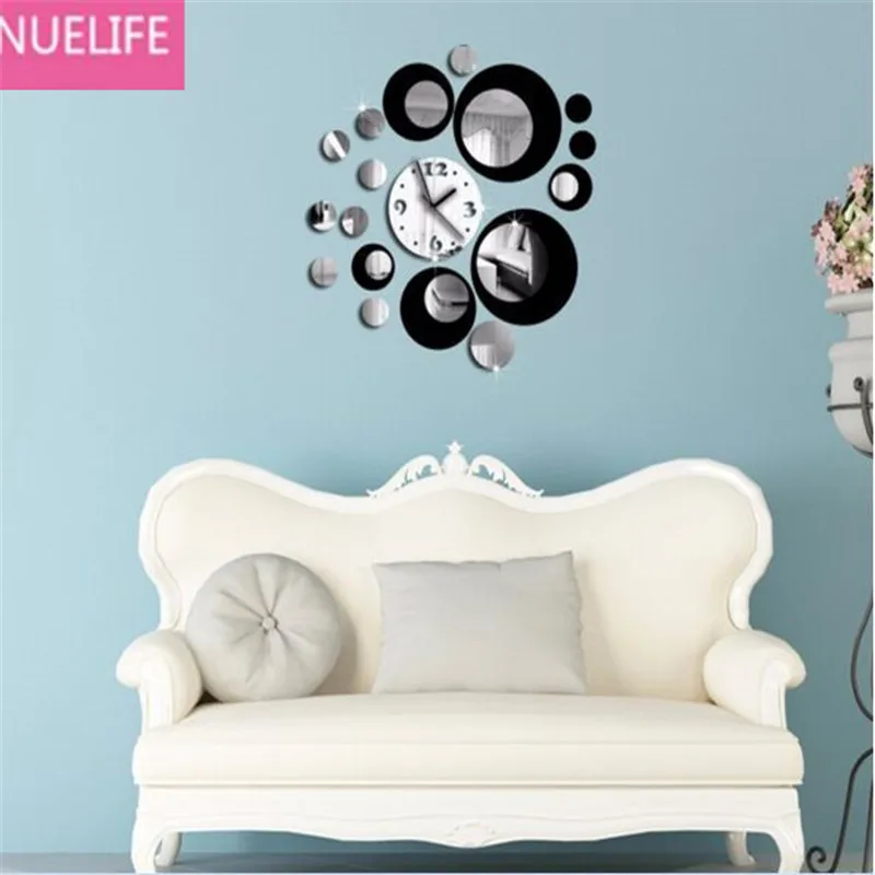 

DIY acrylic color red and silver mirror clock design living room TV sofa background wall decorative clock mirror stickers N1