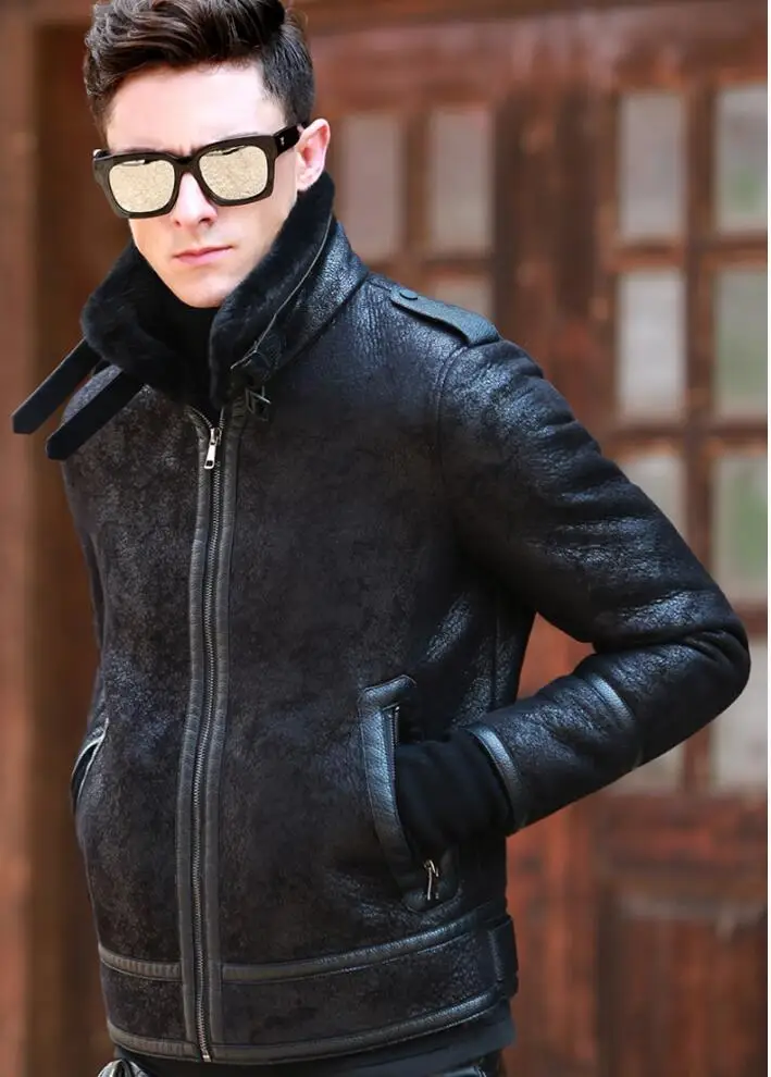 New arrival Men's Winter Fur one coat Slim thick men's leather jacket high  quality Male Winter Bomber Jackets Outerwear