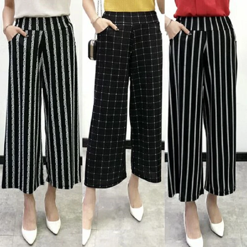 

women clothing women pants calf-length pants print elastic flared trousers european summer thin wide leg pants women capris
