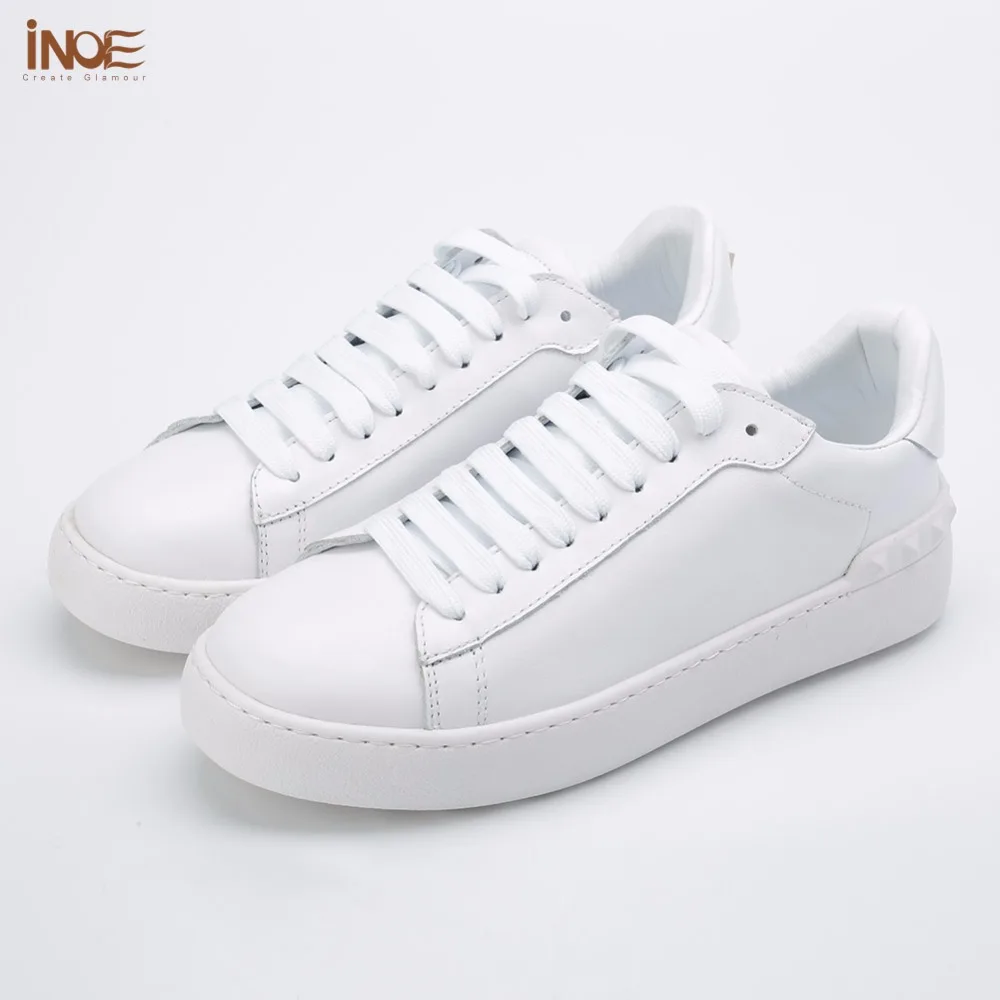 Lacets Pour Baskets Loisirs Inoe Cuir À Femmes D'automne Printemps Mocassins White De En Décontractées Véritable Mode Blanc Appartements Vache Chaussures dorCWQBxe