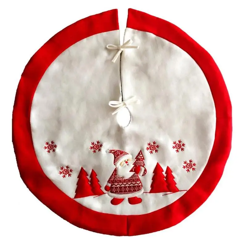 

90cm Red Christmas Tree Skirt Santa Claus Snowflake Patterns Xmas Tree Cover Base Aprons Festive New Year Party Supplies A25