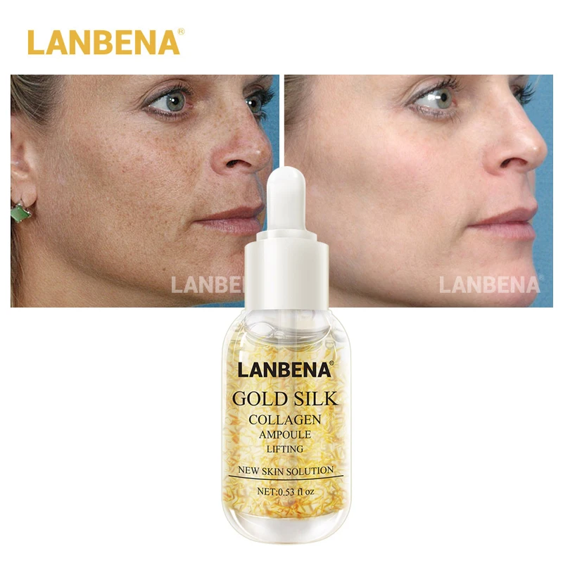 

LANBENA Gold Silk Collagen Ampoule Serum Removes Melanin Lighten Dark Spots Whitening Firming Flexible Anti Aging Anti Wrinkle