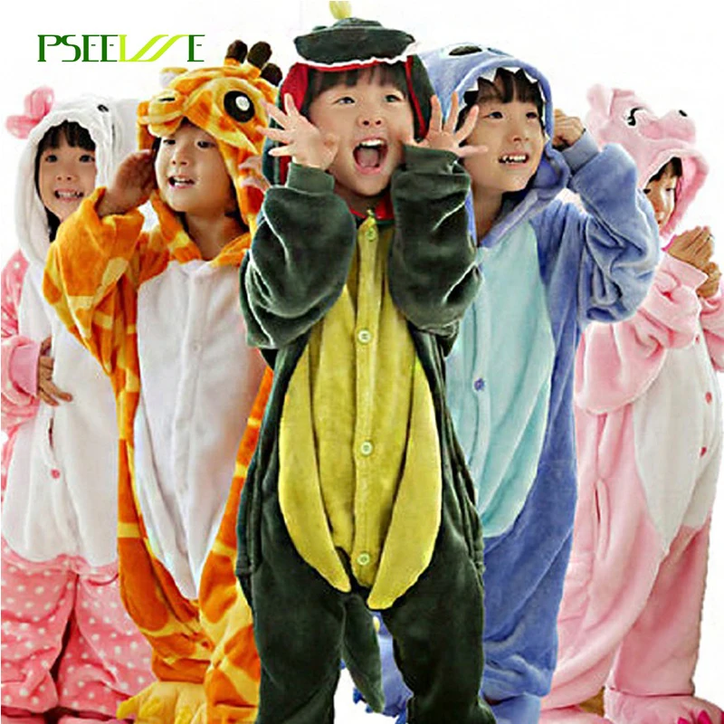 Children S Pajamas Winter Flannel Animal Pajamas One Piece Totoro Stitch Panda Dinosaur Pikachu Bbay Boys