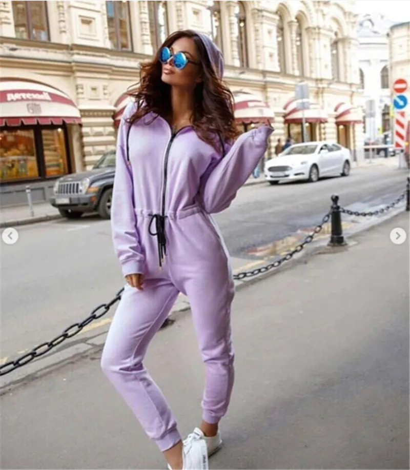 Ladies Women Jumpsuit Zipper Hooded Clubwear Party Bodycon Long Pants Casual Romper Solid Warm Cotton Skinny Soft Clothing