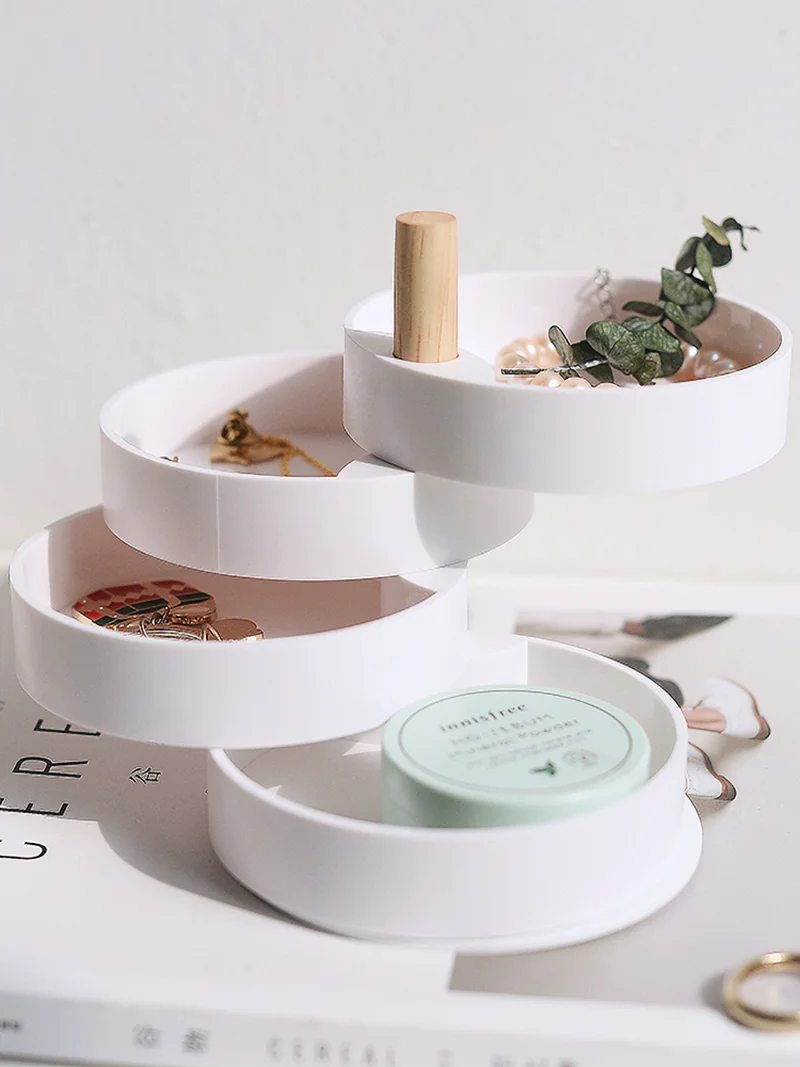 

Organizer Round Jewelry Box Simple Rotary Reception Makeup Storage Plastic Drawers Container Trinket Boxes