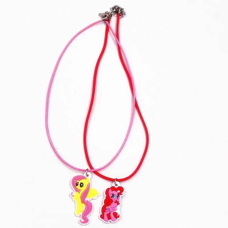 

2PCS Lobster Clasps Cute Little Poni Icon Girls Jewelry Leather Rope Chain Cartoon Horse PVC Necklace Kids Party Gifts