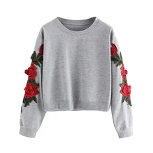 Женские свитшоты с длинным рукавом с вышивкой розы, женский джемпер, пуловер, Повседневный, с круглым вырезом, элегантная верхняя одежда, толстовка# 5