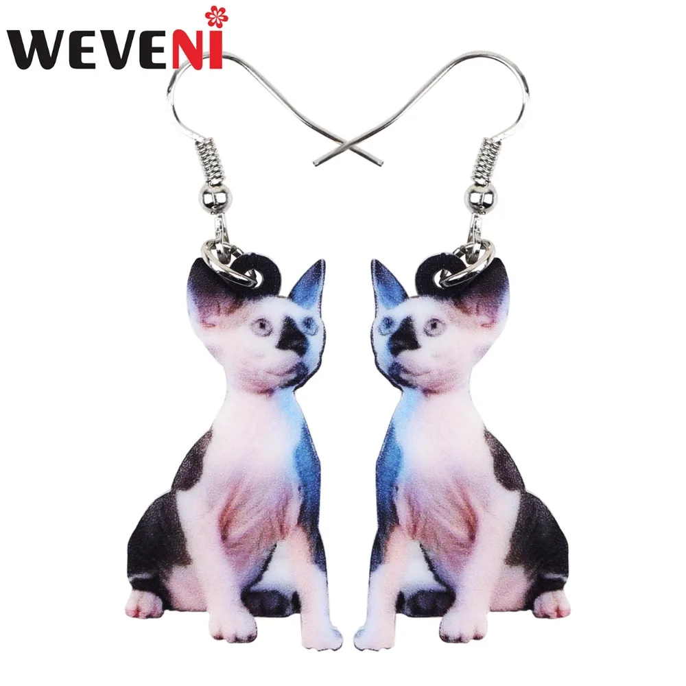 

WEVENI Acrylic Novelty Canadian Hairless Sphynx Cats Earrings Long Dangle Drop Anime Jewelry For Women Girls Ladies Fashion Pets