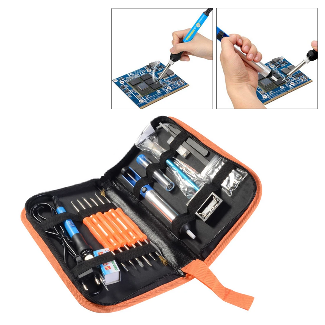 

Portable Welding Repair Tool EU Plug 220V 60W Adjustable Temperature Electric Soldering Iron Kit+5pcs Tips Tweezers Hobby knife