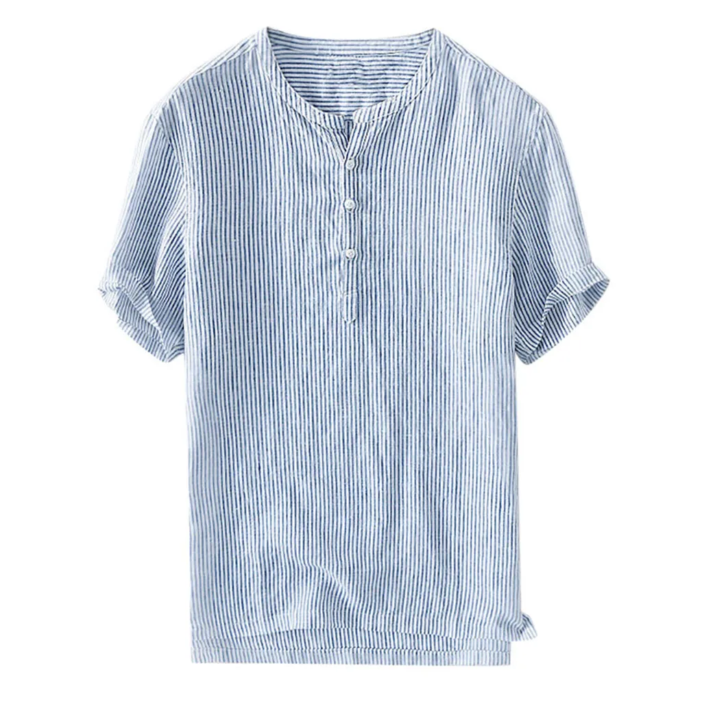 

Summer hot sales Fashion design Men's Cool Thin Breathable Stripe Button Cotton Shirt Short Sleeve men shirt 2019 summer july 9