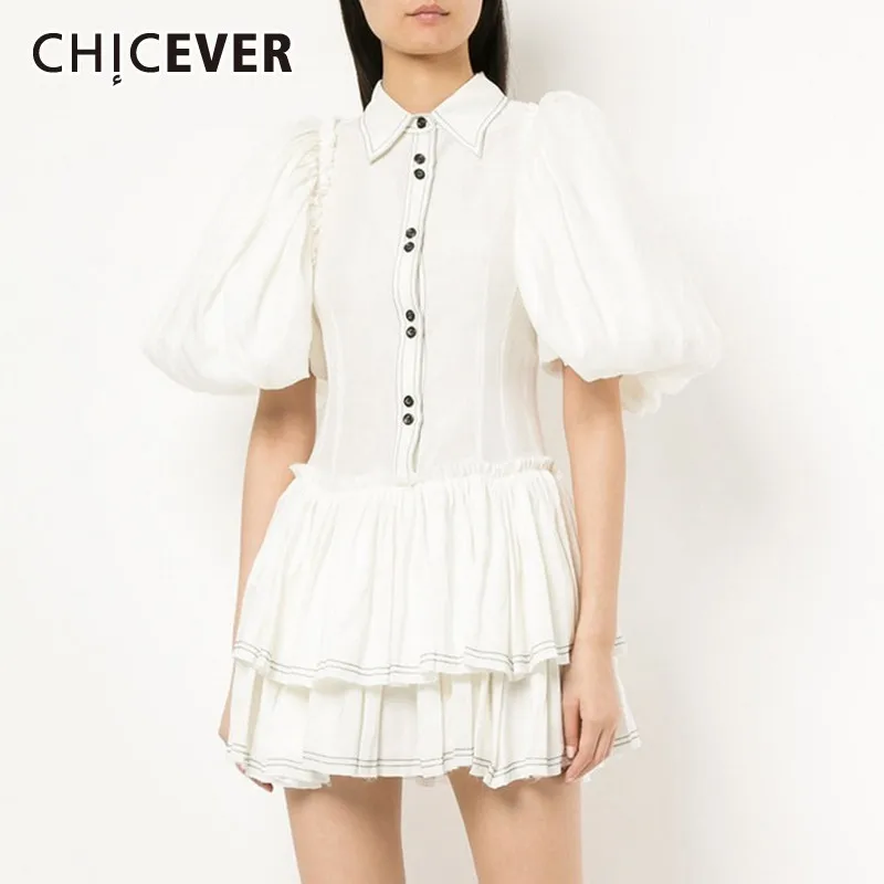 CHICEVER/2019 летнее Плиссированное женское платье с отворотом коротким рукавом