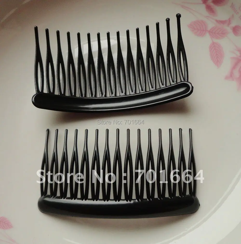 cheap 20PCS 15teeth medium size 4.5cm*8.0cm Black plain Plastic hair combs for diy hair accessories,Side combs for bridal wedding