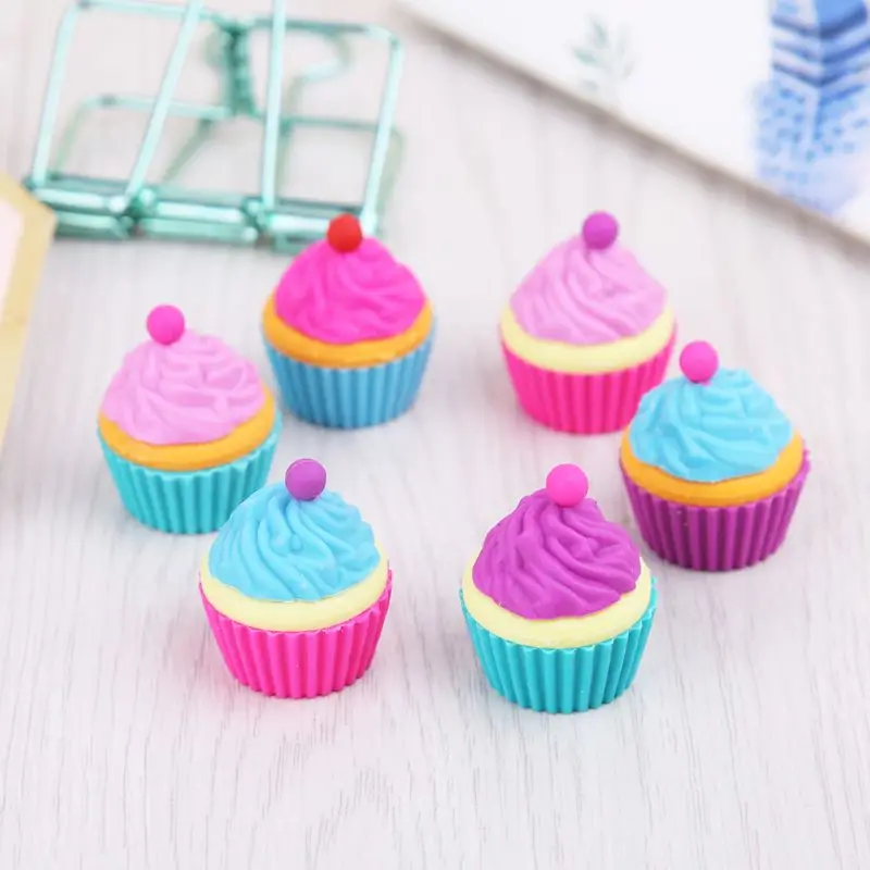 

6pcs/set Kawaii Rubber Cake Dessert Cup Eraser Set For Kids Novelty Stationery