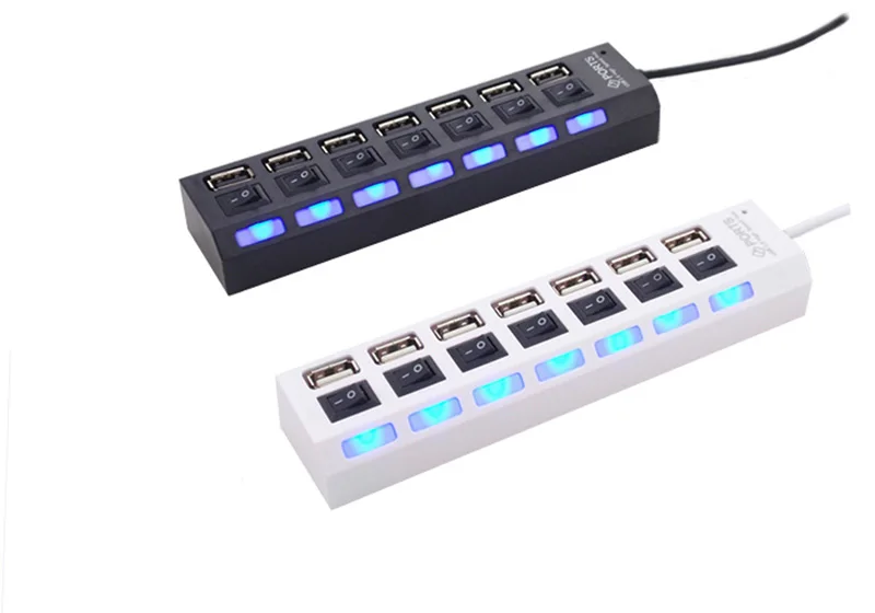 7 Port High Speed USB HUB 480 Mbps USB 2.0 Hub On/Off Switch Hub USB Splitter For PC Laptop Computer Peripherals
