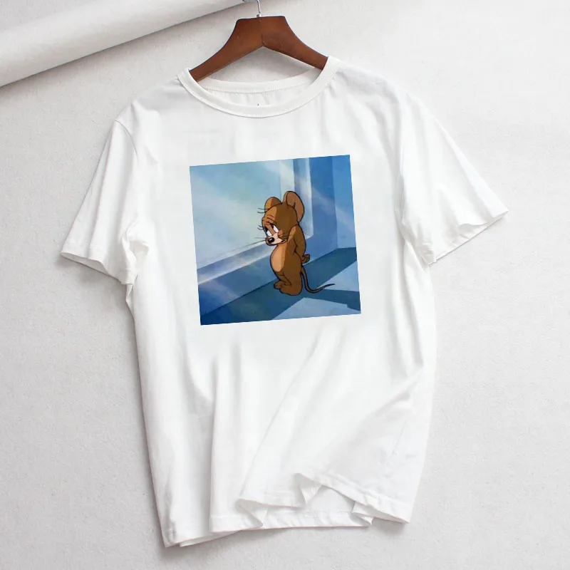 Новая модная Свободная Повседневная футболка с коротким рукавом с изображением кота, Тома, мышки, Джерри, большие размеры, женские летние топы, футболки, Harajuku, мультяшная футболка - Цвет: 7