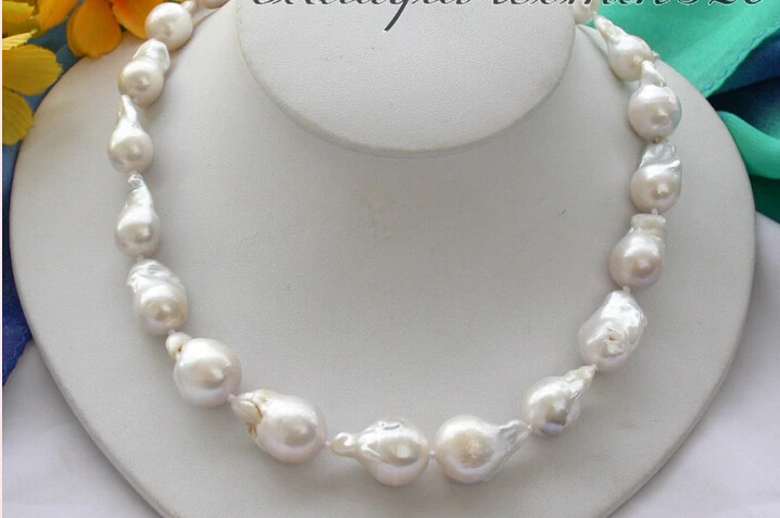 

FREE shipping>>>>>Z3740 NATURAL 17" 22mm drip white keshi reborn pearl necklace