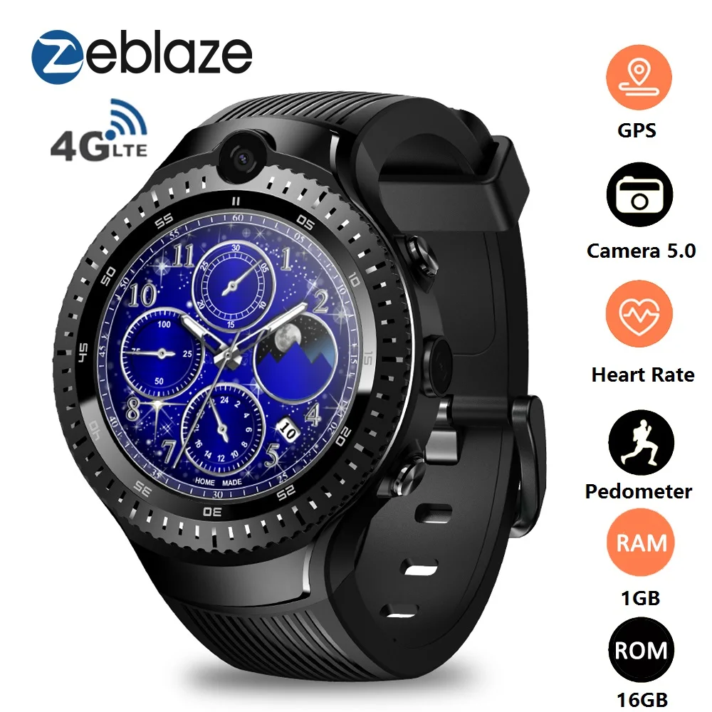 

Zeblaze THOR 4 Dual 4G Smart Watch Phone 5.0MP Dual Camera Android Watch 1.4" AOMLED GPS/GLONASS 1GB 16GB Smart Watch Men 2019